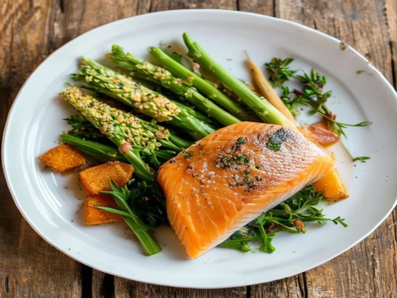 Saumon en croûte d'herbes, asperges
