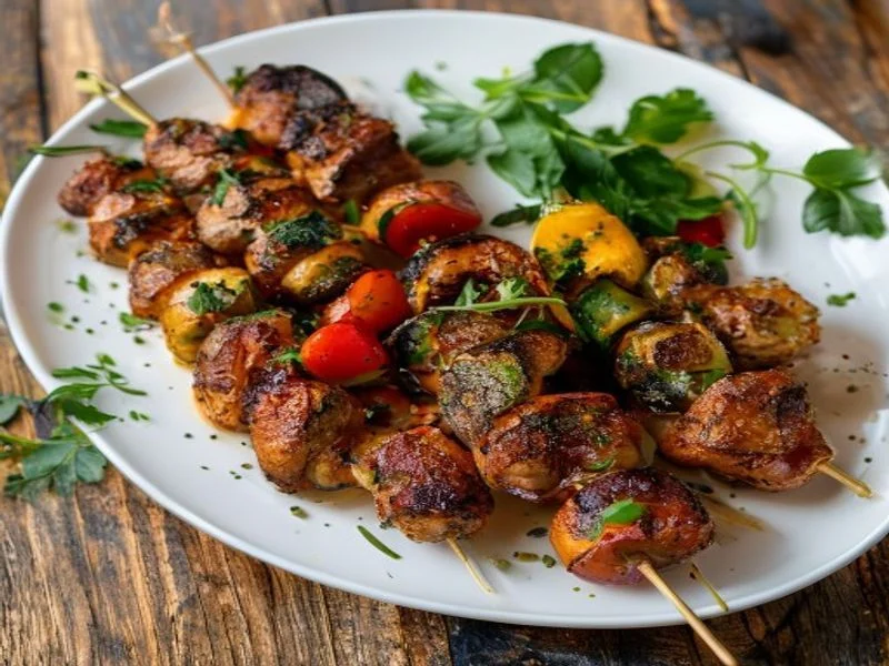 Brochettes de poulet, courgettes grillées