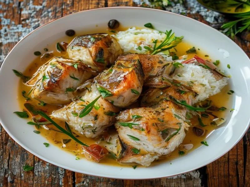 Boulettes de poisson sauce vierge, riz