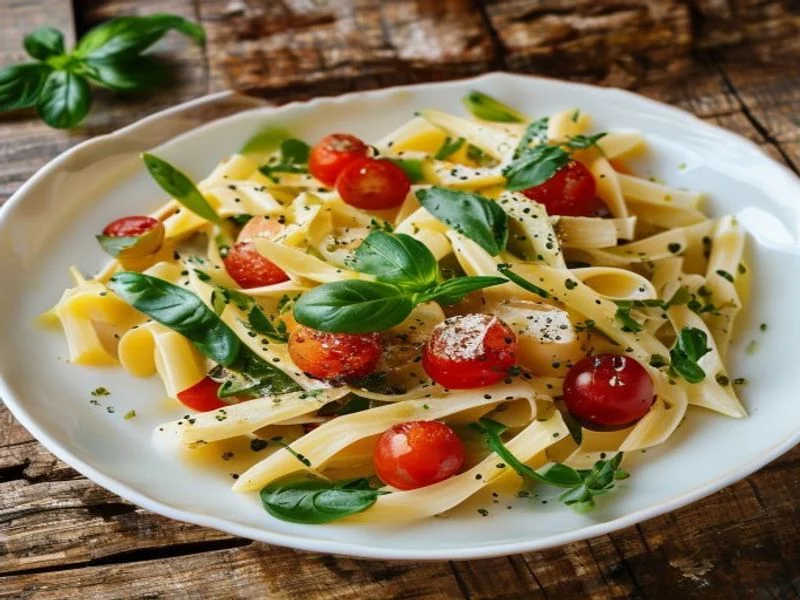 Pâtes au pesto basilic, tomates cerises