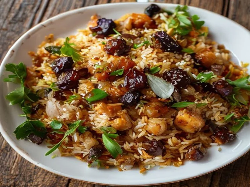 Riz pilaf au poulet, légumes & raisins