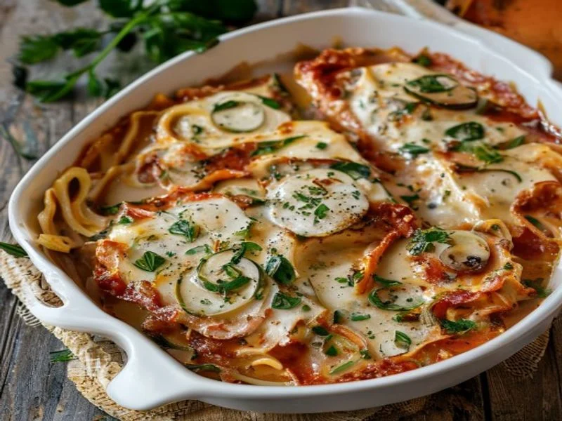Lasagnes sauce tomate champignons-courgettes (sans viande)