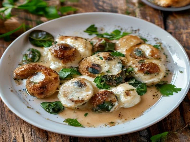 Polpettes ricotta-épinards sauce crème champignons