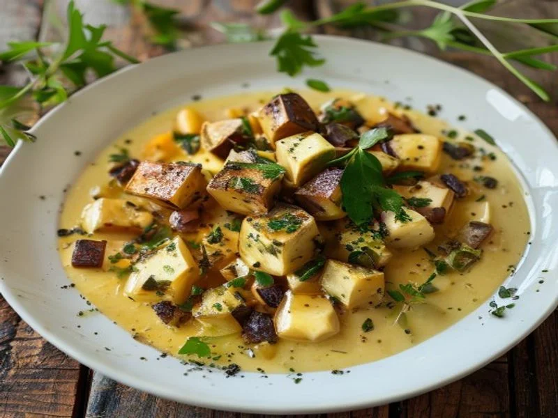 Purée patate douce & tofu rôti aux herbes